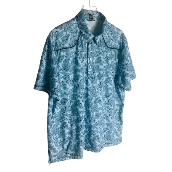 QED Men's Paisley Western Cowboy Short Sleeve Henley Shirt Snap Buttons XL - Picture 4 of 9